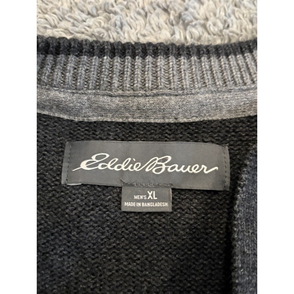 Eddie Bauer Henley Sweater Mens XL Cotton Gray Heavyweight Long Sleeve Pullover - Picture 2 of 5